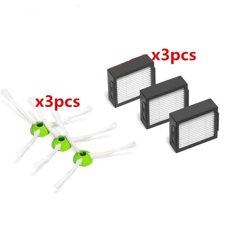 قطع غيار للمكنسة الكهربائية iRobot Roomba i7 E5 E6 I ، 3 * فلتر Hepa 3 * فرشاة جانبية
