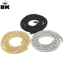 Drop Shipping Mens Iced Out Rhinestone 1 Row 5mm Tennis HipHop Black 18,20,22,24,26,30,36 inch Bling Necklace
