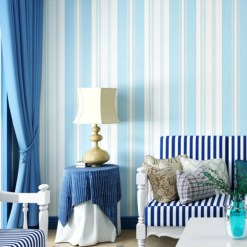 beibehang blue wallpaper non-woven living room bedroom warm children's room modern simple pink vertical striped wallpaper