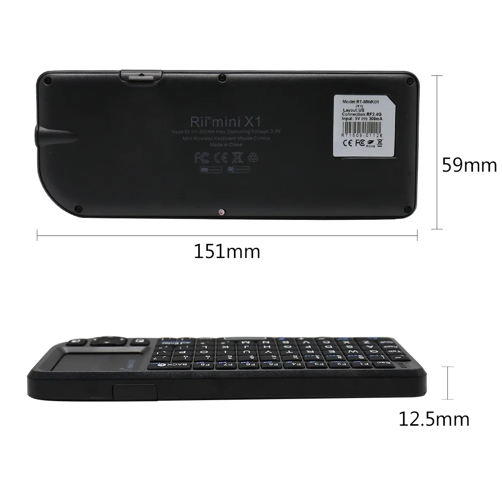 Original Rii X1 2.4GHz Mini Wireless Keyboard English/RU/ES/FR Keyboards with TouchPad for Android TV Box/PC/Laptop