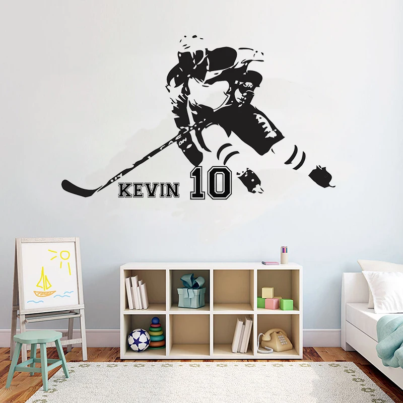 Hockey Personalised Name Wall Decal Quotes Field Ice Hockey Sport Quote Girls Boys Teenager Room wall decor vinyl stickers G969