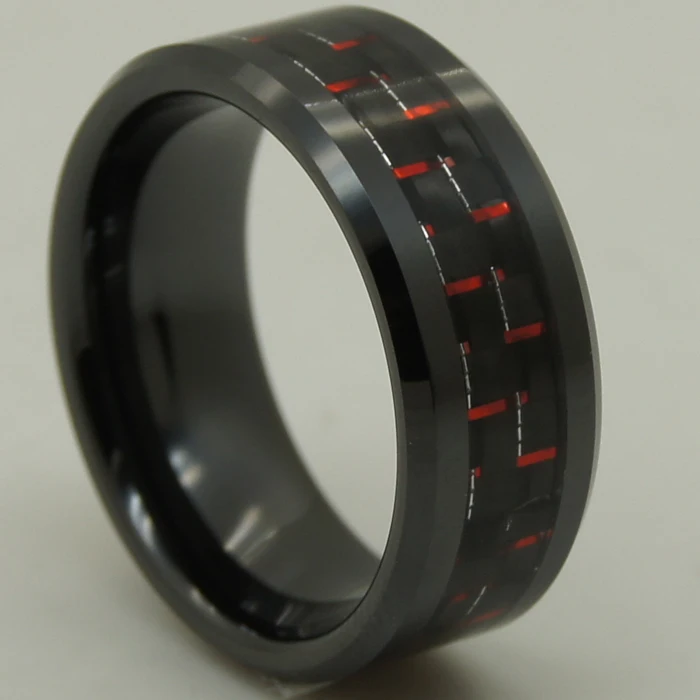 black & red carbon fiber  inlayed black hi tech scratch proof ceramic ring 1pc