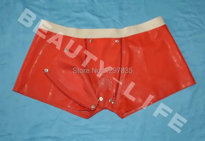 Latex Shorts  Underpants  Zipper Snap Hole penis fetish plus size customizable  natural handmade Boxers men ball Pouch