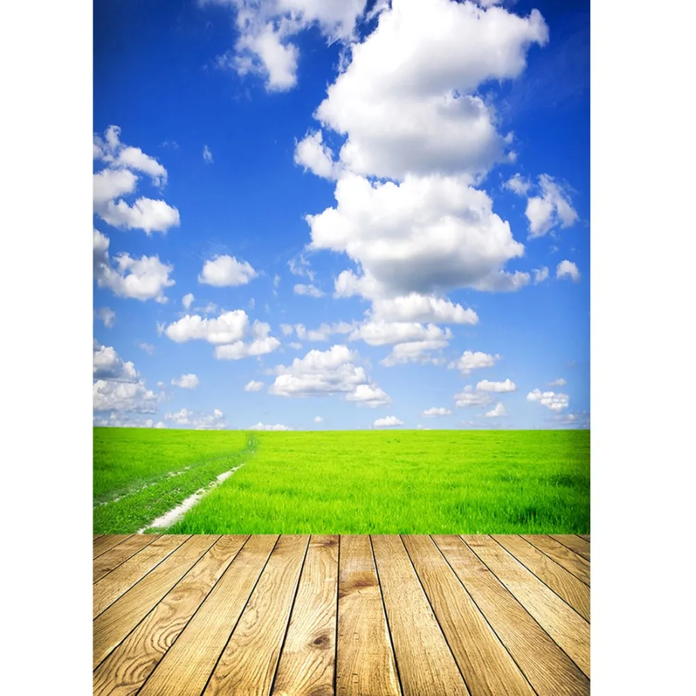 Blue Sky Photography Backdrop Grass Wooden Floor Background For Photo Shoot Props Child Vinyl Cloth Background Photo Studio
