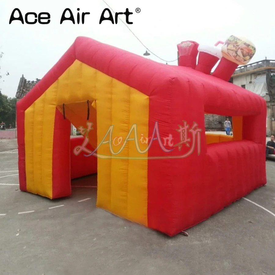 

Customized full red inflatable carnival treat shop,inflatable concession bar booth with 1 door for candyfloss promotion