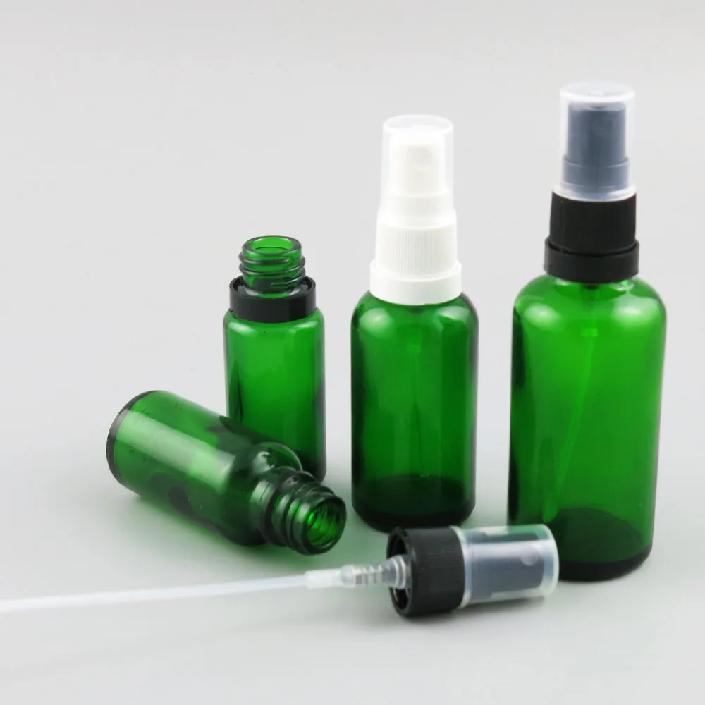 

10pcs 5ml 10ml 15ml 20ml 30ml 50ml 100ml 1oz Green Glass Essence Oil Bottle With Tamper Evident Spryar for Perfume Refillable