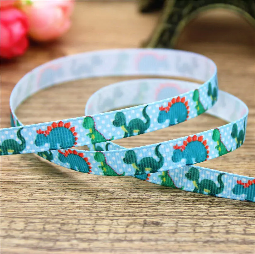 DHK 3/8''  dinosaur geometrical animal printed grosgrain ribbon  hairbow headwear DIY decoration OEM 9mm B1560