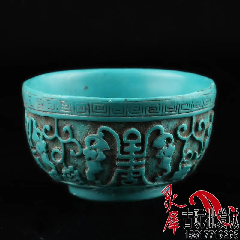 

Antique And Beautifully Carved Green Turquoise Bowl