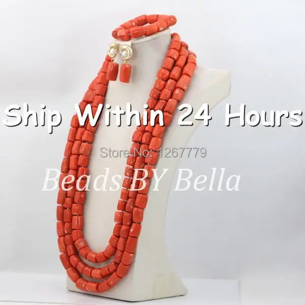 Red Long African Coral Beads Jewelry Set Nigerian Beads Necklaces Statement Necklace African Jewelry Beads Free Shipping ABC421