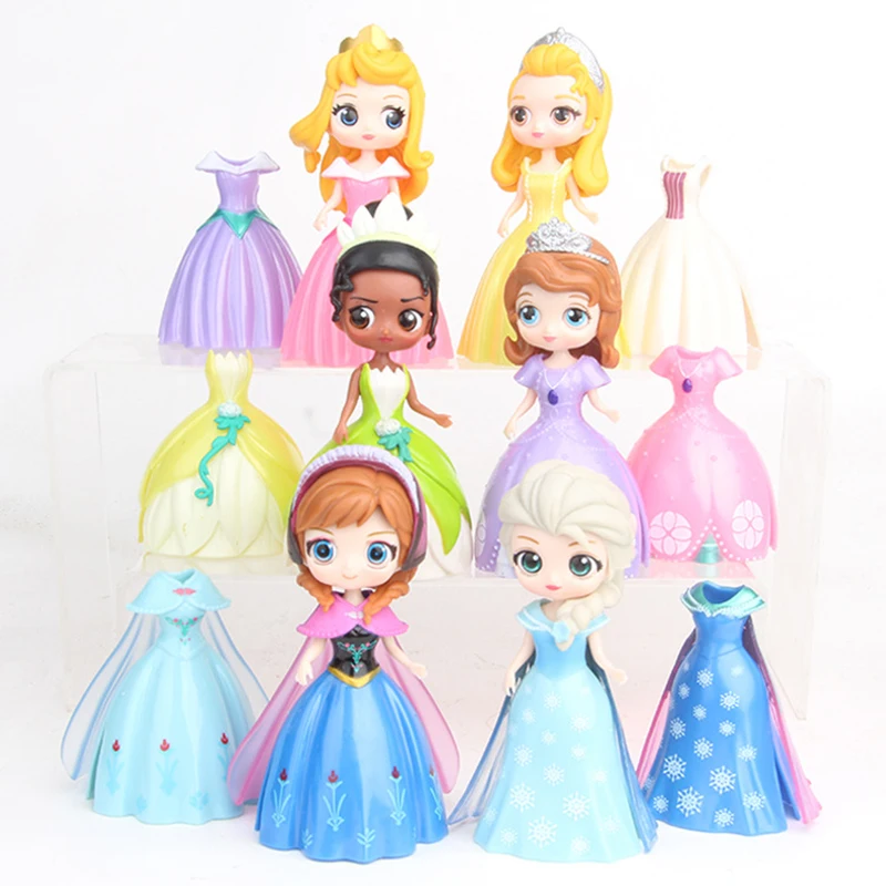 

12pcs/set Princess Elsa Anna Sofia Sophia Snow White Mermaid figure With Magic Clip Change Dress Figure Toy for children