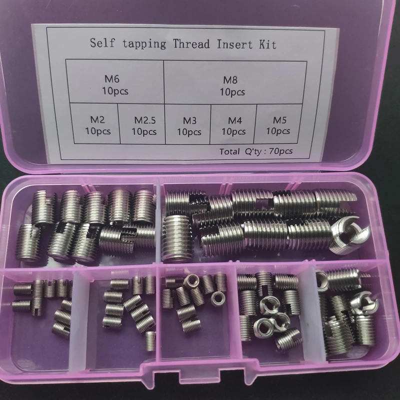 70Pc M2 M2.5 M3 M4 M5 M6 M8 Rvs Zelftappende Draad Sleuven Inserts Set Draad Reparatie Tools set Draad Inserts Kit