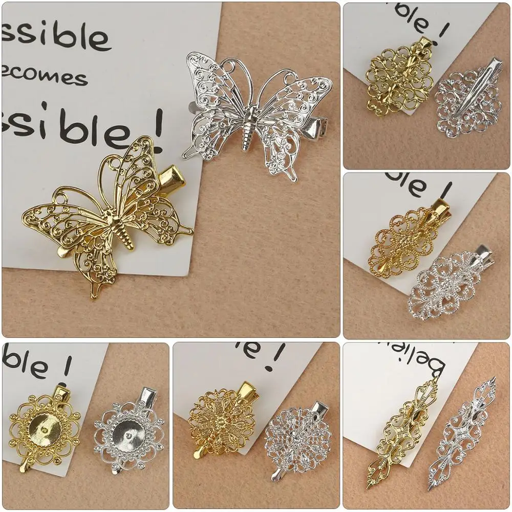Vintage Metal Brass Filigree Copper Plated 4 Colors Duckbill Clip For Handmade DIY Hair Clip Jewelry Findings Accessories