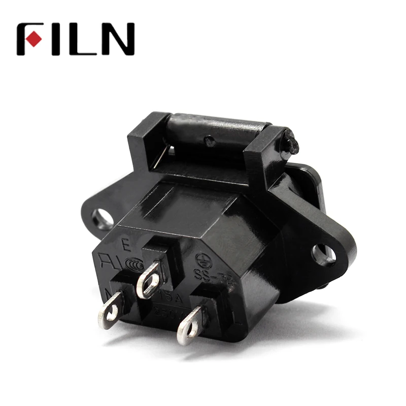 SS-7B AC250V/15A Male 3Pin Panel Mount Power Socket with Cover