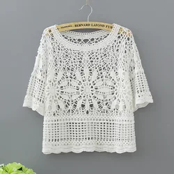 Women Sexy Blouses Half Sleeve Fashion Hollow Out Lace Shirt White 2018 Cotton Casual Crochet Summer Tops Womens Clothing 1811