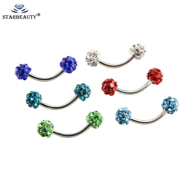 1Pc  Surgical Steel Curved Barbell AA Crystal Eyebrow Ring Ear Anti Tragus Helix Rook Bridge Web Piercing Lip Stud Body Jewelry