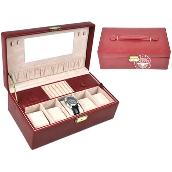 

Free shipping Locked watch box, jewellery box. red,brown,black three color optional