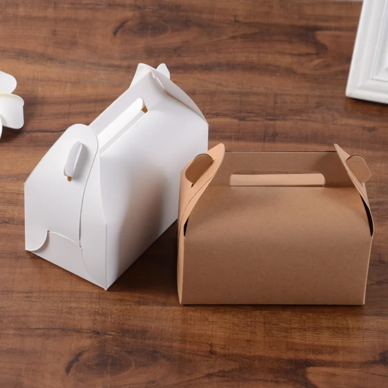 

300pcs/lot White Paper Paper Gift Box Kraft Paper Biscuits Candy Pastry Portable Cake Baking Packaging Boxes