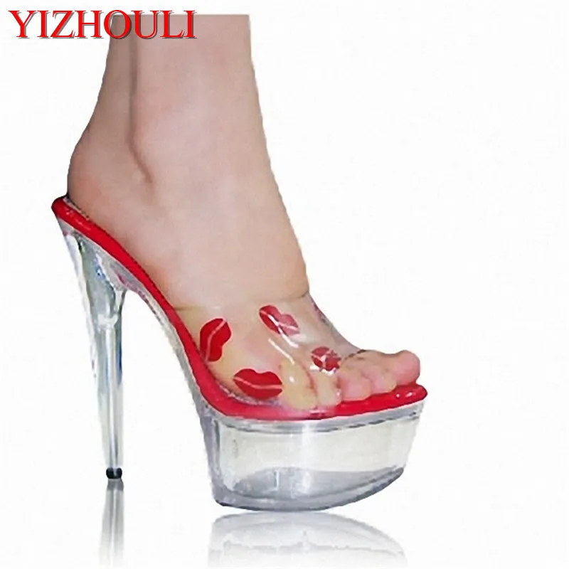 

Professional Customize 15cm Ultra High Heels Sandals Platform Bride 6 Inch Wedding Shoe Women's Slippers Sexy Lips Crystal Shoes