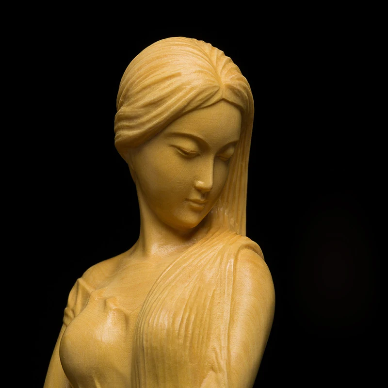 High Quality Boxwood  Woodcarving Hall Ornaments Figure Statue Manual Craft Wooden Crafts Sculpture Female Figurine Gfts