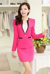 Novelty Rose Formal Uniforms Business Suits With 2 Piece Tops And Skirt For Ladies Office Blazers & Jackets Sets Spring Fall