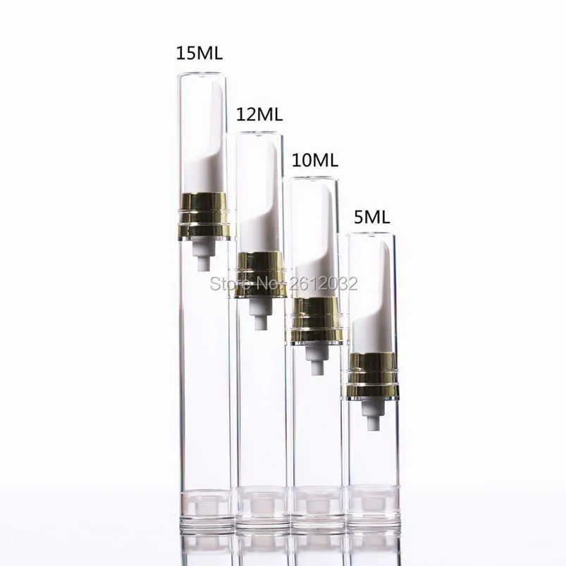 

5ml 10ml 12ml 15ml Clear Eye Cream Airless Gold Pump Bottle Vacuum Flask AS Emulsion Bottles Travel Size Plastic Vials Container