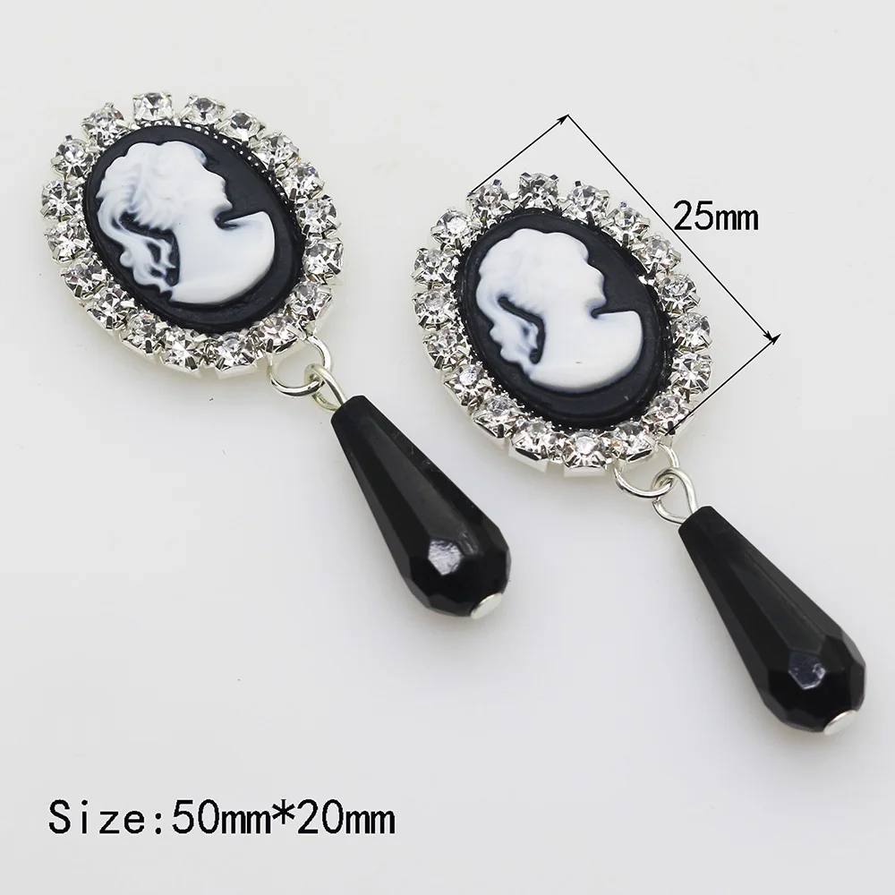 Resin Rhinestone Button for Wedding Clothes Metal Button DIY Hair Flower Craft Beauty Avatar Charm Hot Sale 50*20mm 10Pcs
