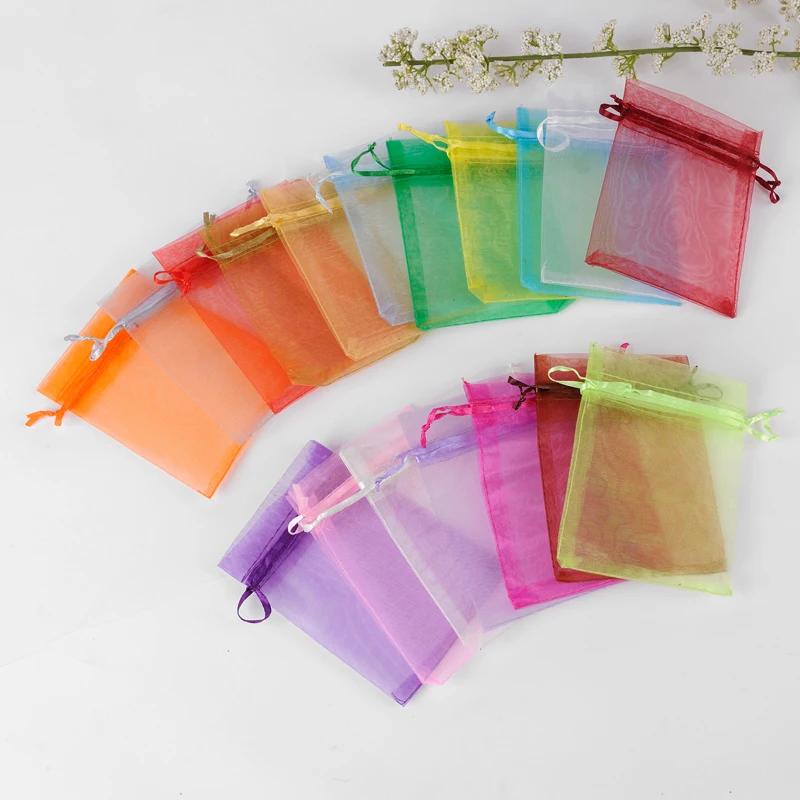 

Wholesale 50 pcs/lot 9x12cm Mixed color drawable Christmas wedding gift bags jewelry packing drawable organza bags&pouch