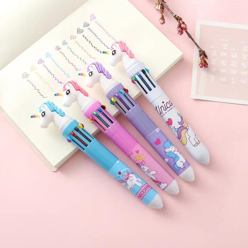 

36 pcs/lot 10 colors Unicorn Ballpoint Pen Cute Press Ball Pens Stationery gift Material Escolar school writing supplies