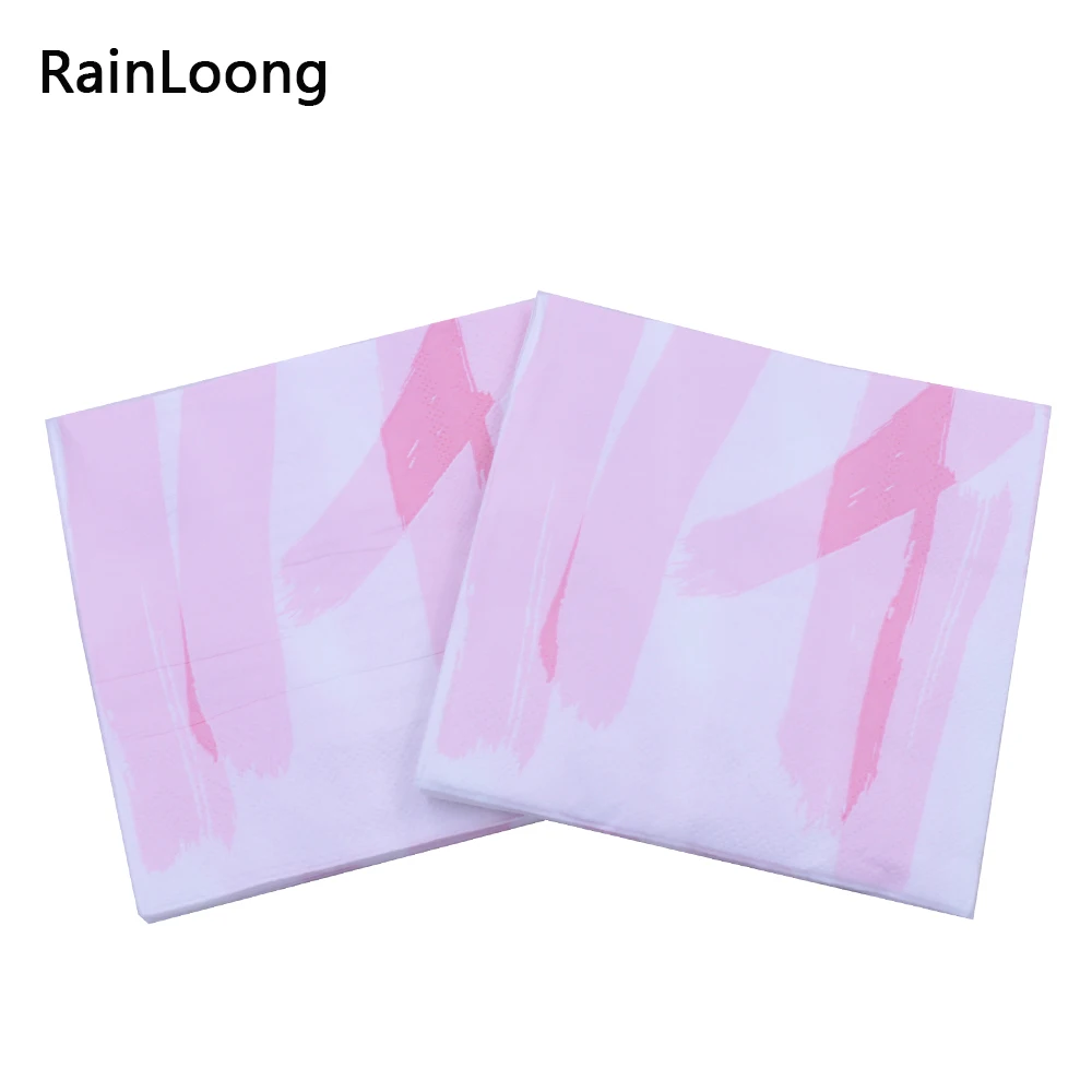 [RainLoong] 3-Plys Beverage Paper Napkins Pink Striped For Party Decoration Supply Tissue Serviettes 25*25cm