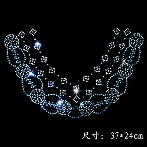 

2pc/lot Shining blue and white Neckcline motif design stone hot fix rhinestone transfers rhinestone iron rhinestone appliques