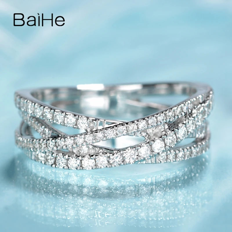 BAIHE Solid 14K White Gold 0.39ct H/SI Natural Diamond Ring Women Men Wedding Trendy Fine Jewelry Making Кольцо с бриллиантом