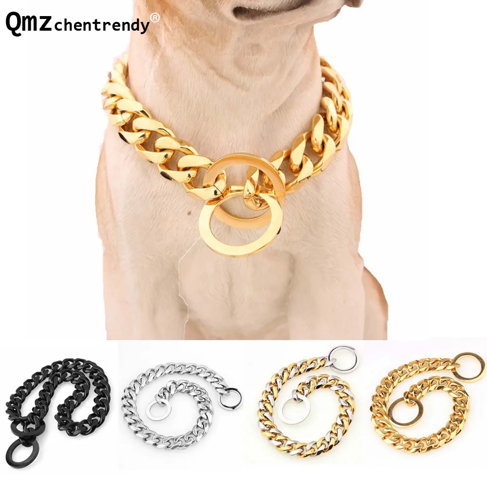 Strong Pet Dog Neck Stainless Steel Pubby Pitbull Training Choker Chain Collars Large Animals Bulldog Necklace 15mm