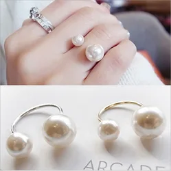 Fashion Hot Sale U-shaped Opening Adjustable Size Imitation Pearl Gold And Silver Ring Elegant Lady Style Wedding Jewelry