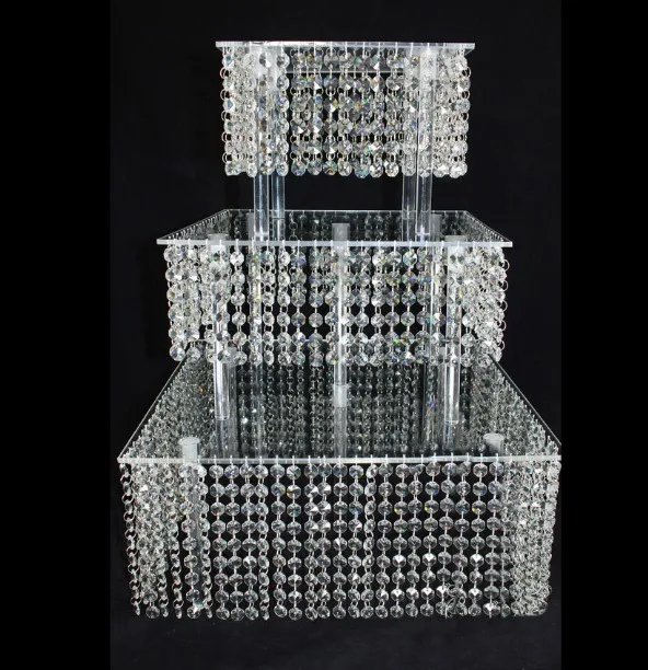 Fashion Crystal Acrylic Wedding tall Cake Stand Dessert Table Cake holder Rack Wedding Centerpiece Cupcake Stand 3 layer squre