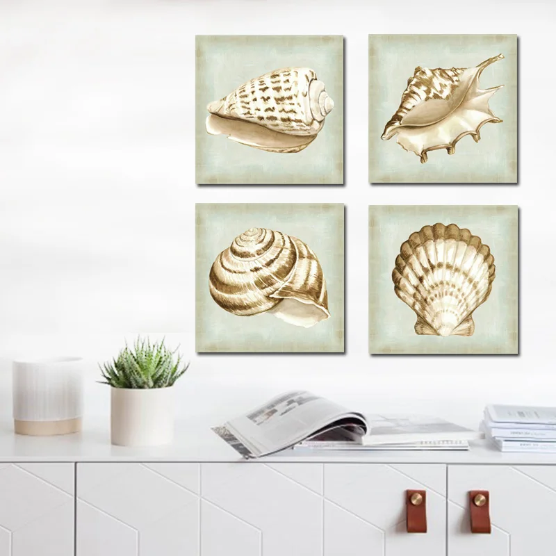 Abstract Modern Life White Chic Sea Shell Canvas Art Minimalism Scandinavian Poster PrintL Nordic Wall Picture for Living Room