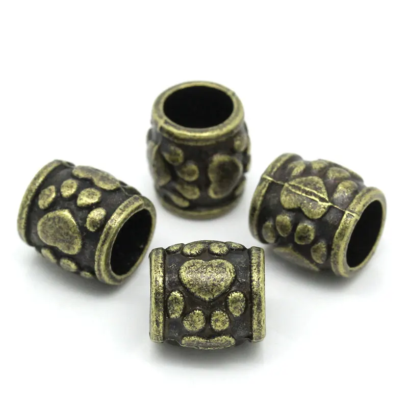 8Seasons Spacer Beads Column/Cylinder Antique Bronze Cute Bear\'s Paw Pattern Carved DIY Making Handmade Jewelry 10x10mm,30PCs