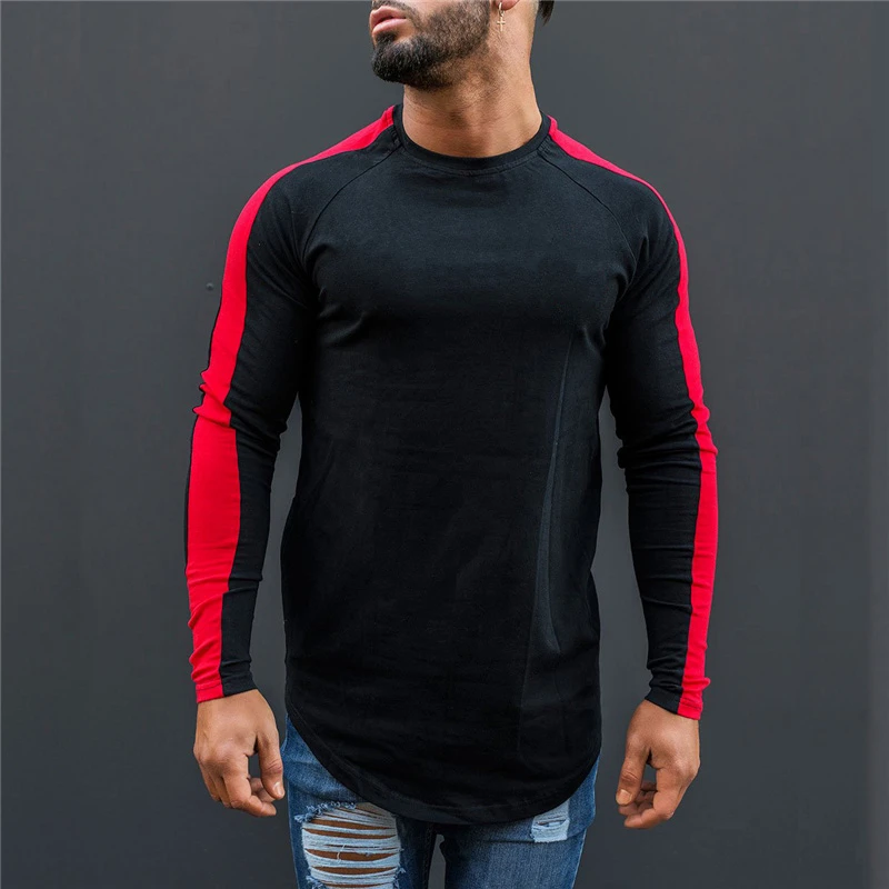 Muscleguys T-Shirt Men 2020 Spring Autumn New Long Sleeve O-Neck T Shirt Men Brand Clothing Fashion Patchwork Cotton Tee Tops