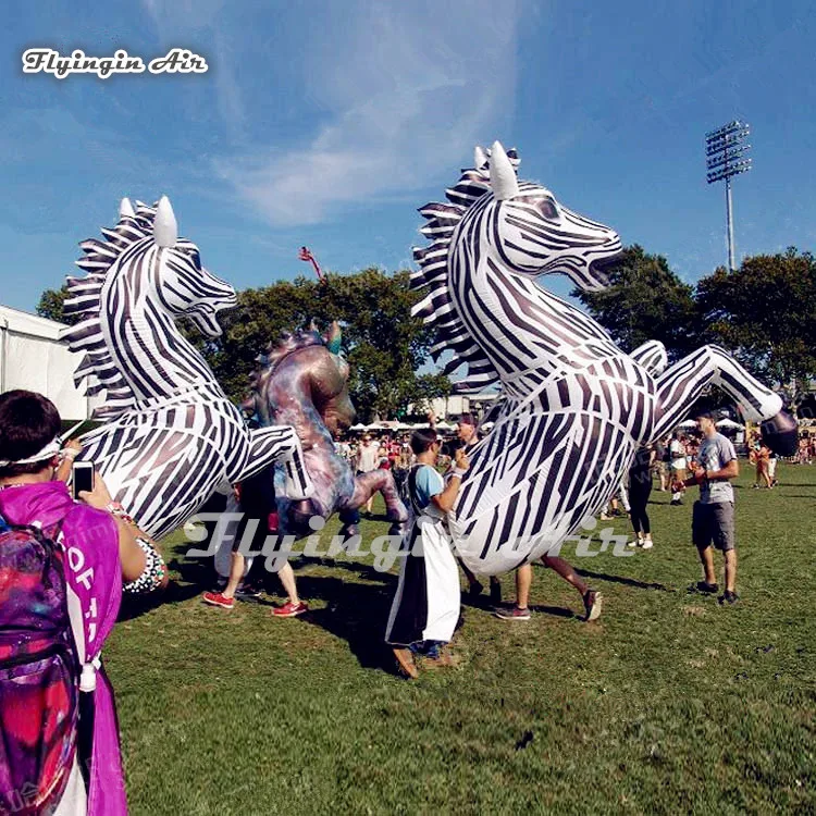 

Parade Performance Walking Inflatable Horse Costume 3m Adults Wearable Blow Up Animal Mascot Zebra Suit For Concert Stage Show