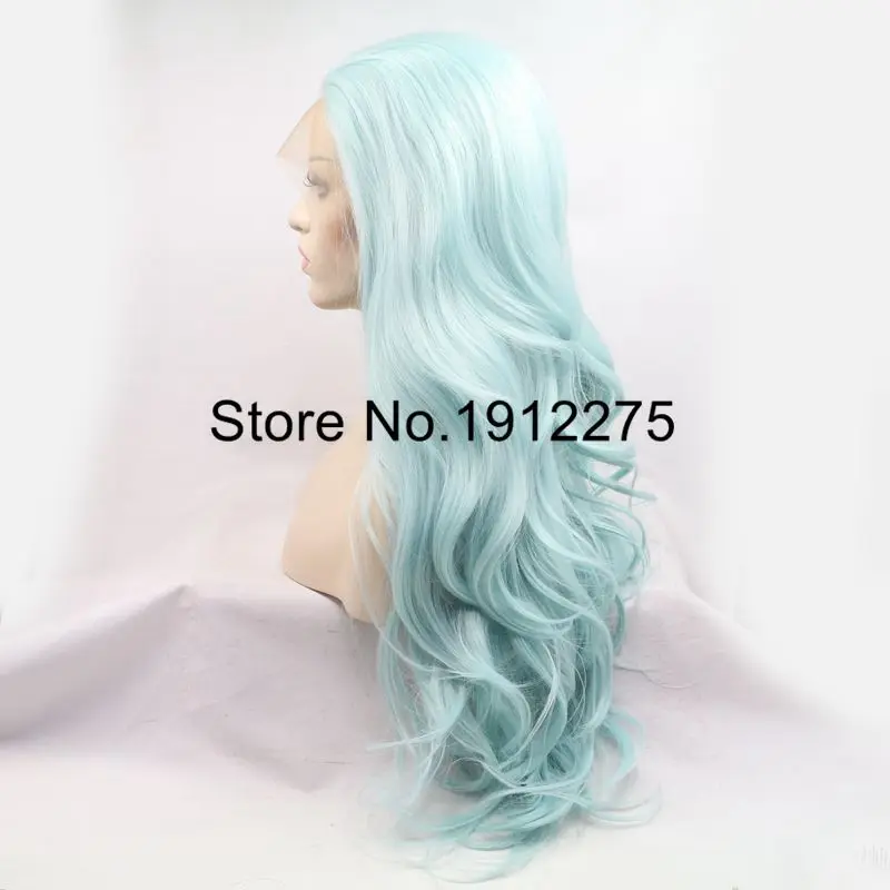 Sylvia Chịu Nhiệt Tóc Giả Tóc Mint Xanh Mermaid Body Wave Tóc Tổng Hợp Ren Phía Trước Tóc Giả Cho Giáng Sinh Phụ Nữ Cosplay Wigs