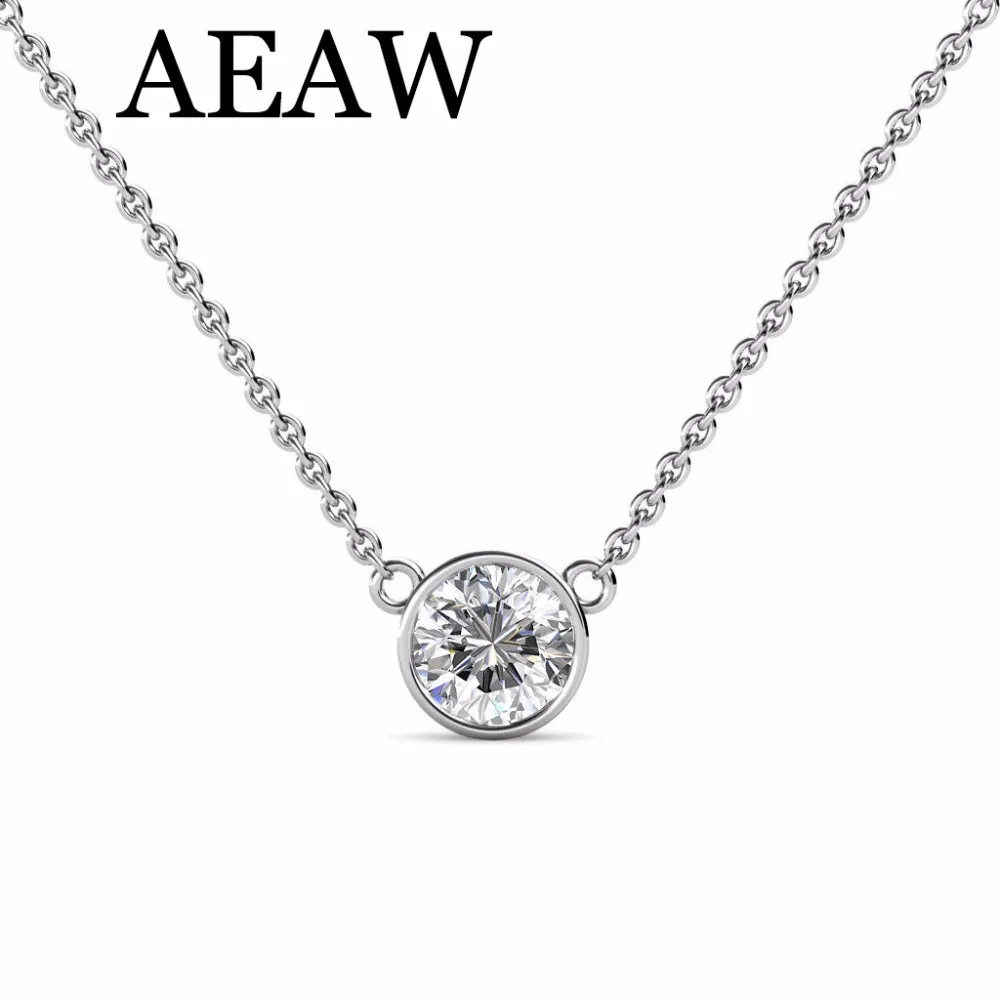 AEAW Real 10K White And Yellow Gold AMAZING 3 Carat ct G Color Lab Grown Moissanite Diamond Pendant &Necklace For Women