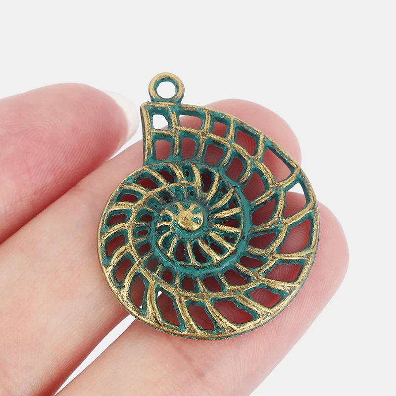 10PCS Antique Bronze/ Greek/Verdigris Patina Spiral Conch Sea Snail Charms Pendants for Necklace Jewelry Beads Findings