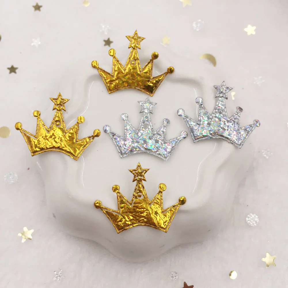 100pcs 18mm*25mm Pretty Colorful Laser Cloth Crown Appliques Wedding Diy Hair Clip Accessories Supplies Decoration Craft E02