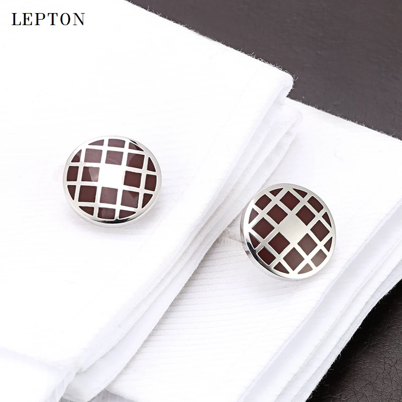 

Lepton dark red round enamel cufflinks for mens fashion business enamel cuff links button men wedding groom shirt cuffs cufflink