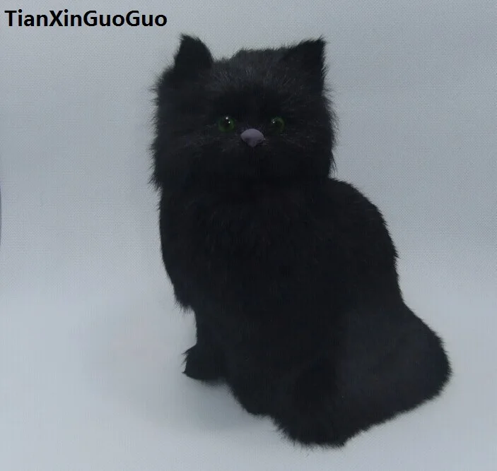 large 20x15cm black cat hard model polyethylene&furs cat prop,home decoration toy gift s1794