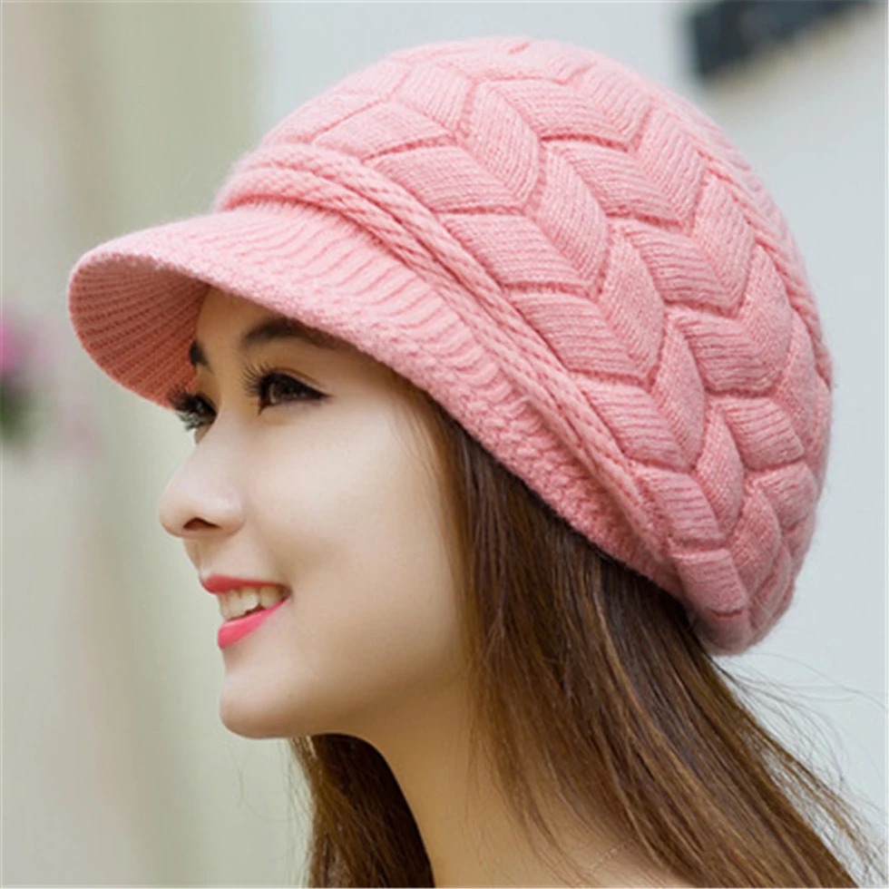 winter hat for women knitted wool hats inside knitted hats for women rabbit fur hat Autumn and Winter fashion women hat new