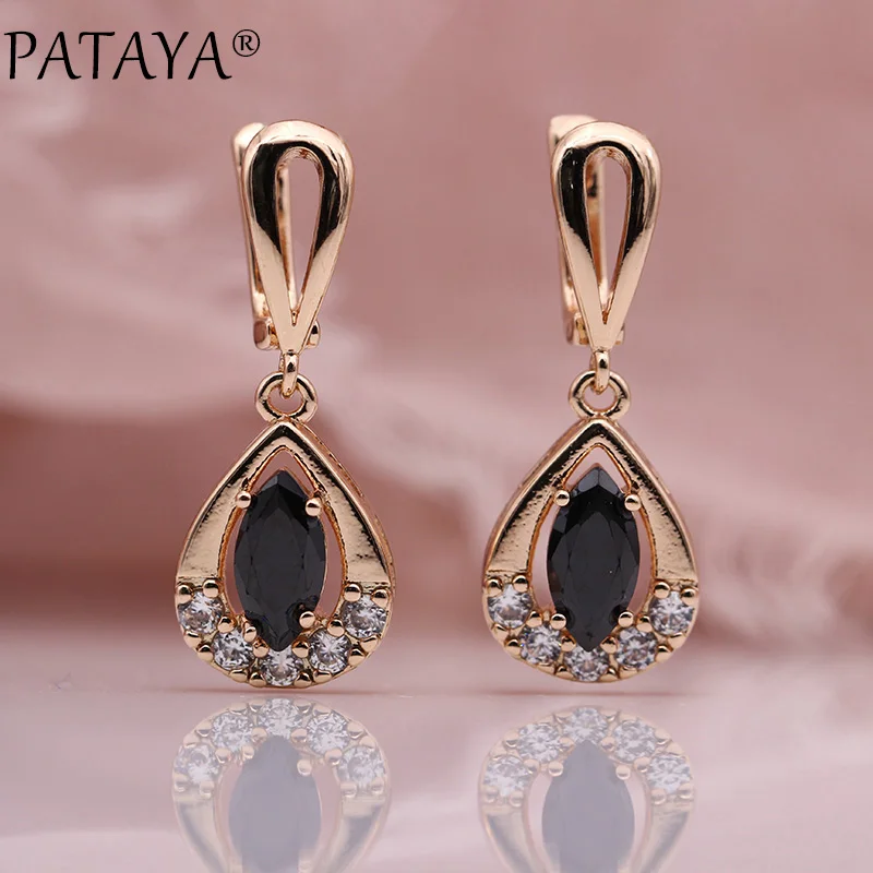 PATAYA Exclusive Design 585 Rose Gold Color Drop Earrings Horse Eye Rhombus Natural Zircon Earrings Women Wedding India Jewelry