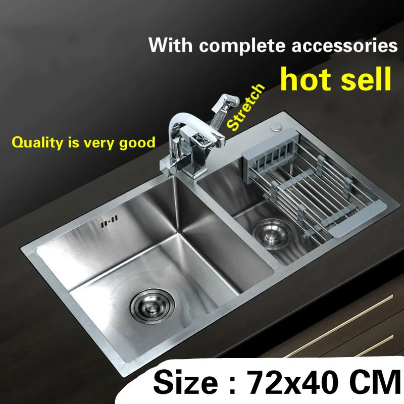 

Free shipping hand made stainless steel household standard kitchen sink durable double groove hot sell 72x40 CM