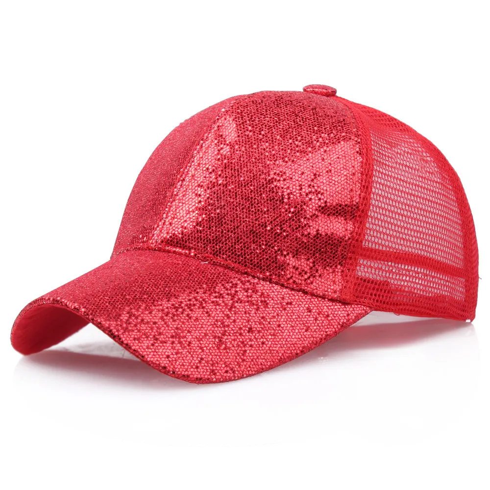 Women Girl Ponytail Baseball Cap Sequins Shiny Messy Bun Snapback Hat Ladies Sports Caps Summer Mesh Hat Female Hip Hop Caps