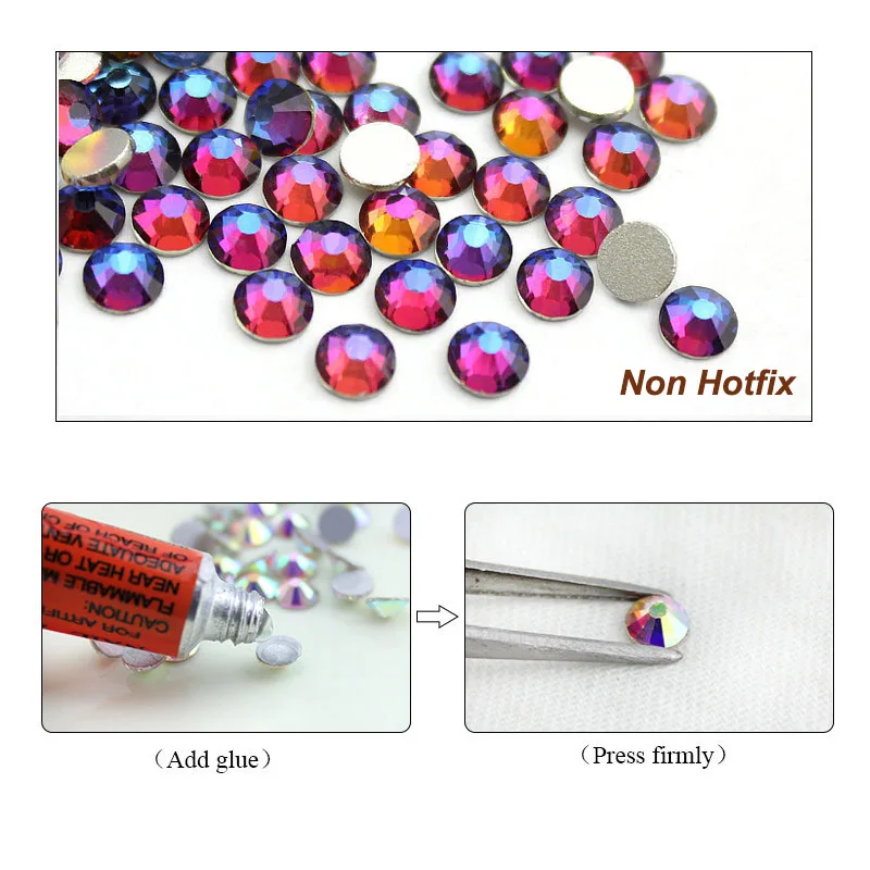 1.3mm-6.5mm Crystal Magma Color Non Hotfix/Glue On Flatback Rhinestones For Nail 3D Decorations