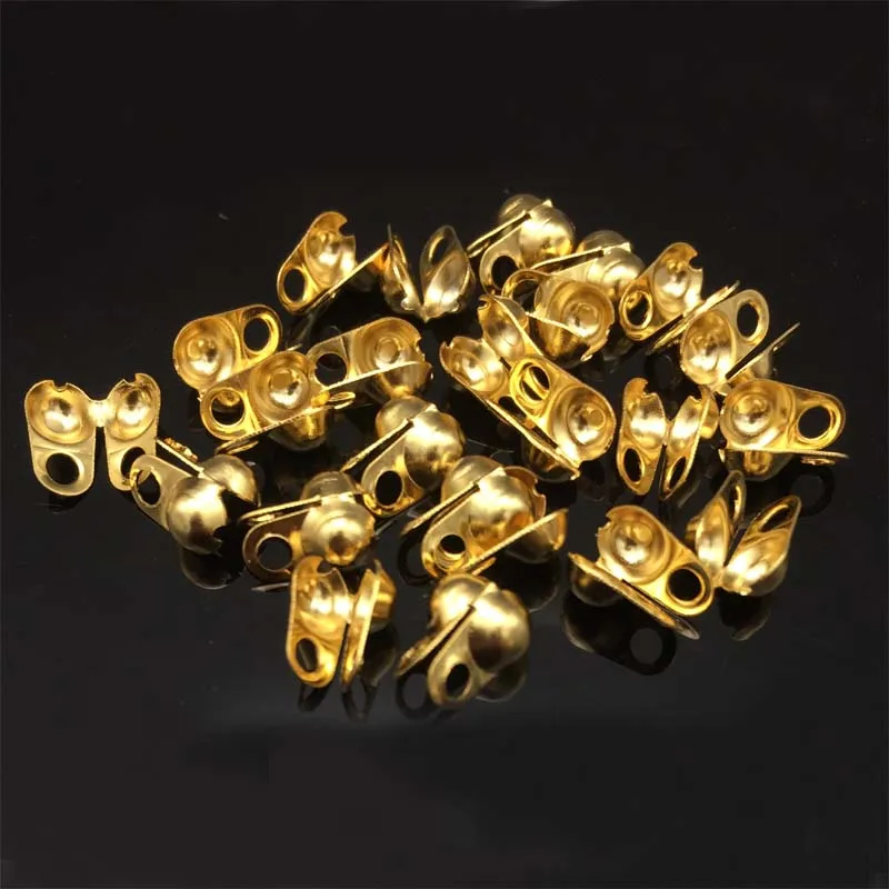 50pcs Stainless Steel Side Clamp On Bead Tip Gold Tone Calottes End Crimps Beads Tips Fit 2mm-3mm Ball Chain